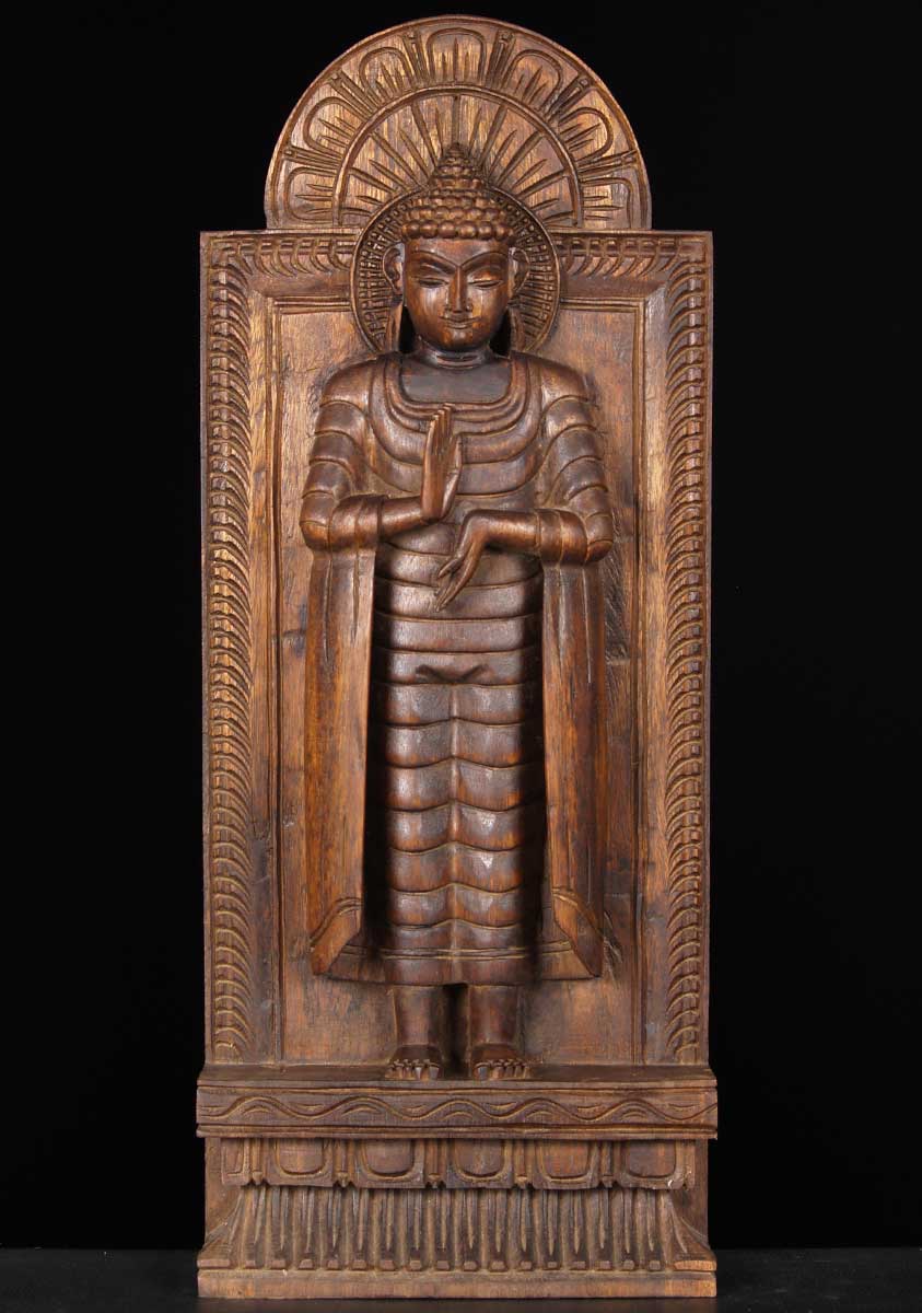 Wooden Standing Buddha Carving 24"